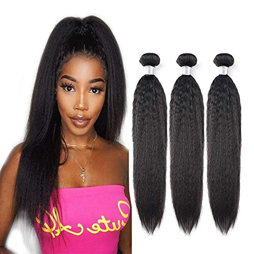 Brazilian Kinky Straight Hair Human Hair Bundles Short Bundles Unprocessed Remy Brazilian Virgin Hair Sew In Weave Extensions Human Hair Weft Yaki Straight Natural Black 14 16 18 Inch