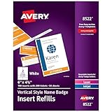 Avery Insert Refills and Blank Tickets for Vertical Name Badges, 6" x 4.25", 100 Name Tag Inserts and 200 Blank Tickets (8522)