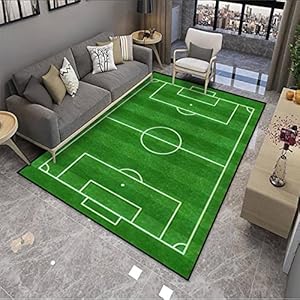 Area Rug Soccer Field Football Stadium Green Grass Painted line Sport Play Non-Slip Soft Carpet Floor Mat Indoor Outdoor Runner Rugs Yoga Mat Home Decor for Living Room Bedroom, 71”x106”