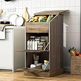 DalyLuxa Potato and Onion Storage Bin, Solid Wood Bread Box with Lid, 3-Tier Potato Bins For Kitchen, Fruit and Vegetable Storage Box with Grocery Section, Extra Storage for Small Spaces, Brown