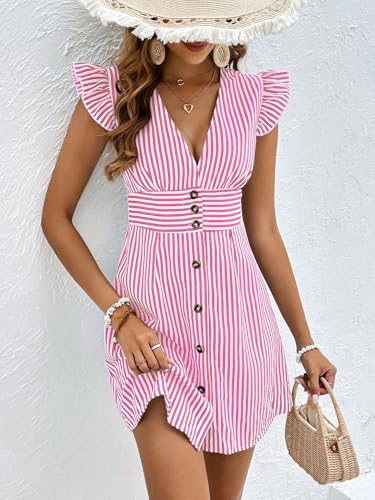 Image of SISKIN Womens Casual Summer Dresses,Button Front Striped A Line Shirt Dresses for Women 2025