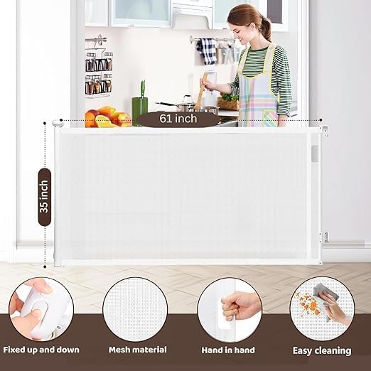 Image of Reinforced Strip Baby & Pet Gate ? 55-Inch-Wide Retractable Mesh Barrier for Stairs and Openings ? Easy Installation, Safe for Infants and Small Dogs (1 Pcs)