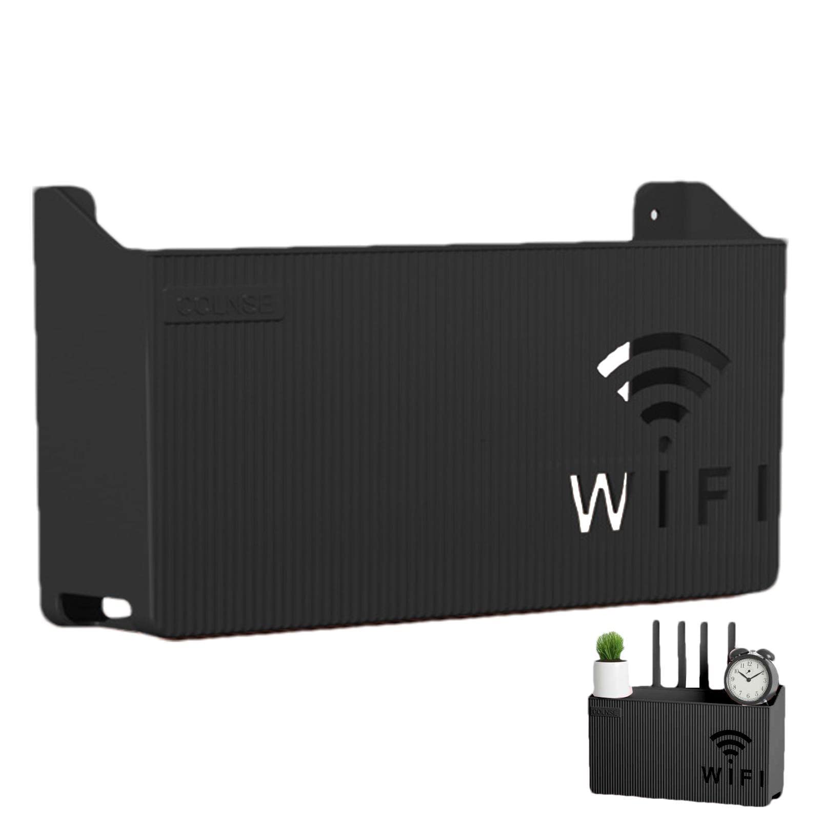 Jingan Black Router Wall Mount Shelf | Wifi Router Storage Box | Router Wall Mount Box | Multi-Function Router Storage Rack With Bottom C-Ooling Bottom C-Ooling Wifi Boxes N- Punching Abs Wireless Router Rack