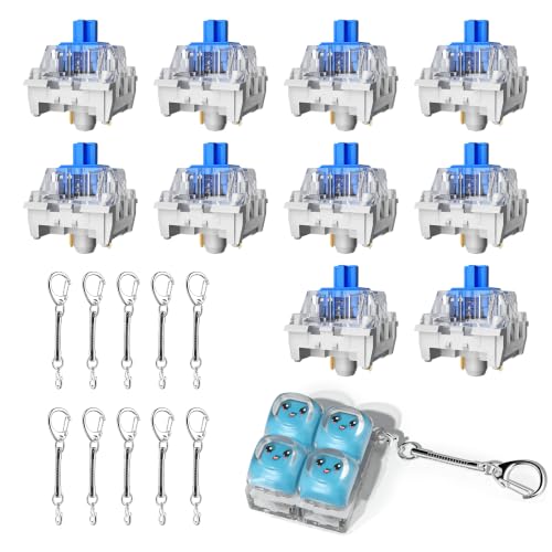 Image of Zhouwang 150 Pcs Blue Clicky Switches,Extra 10 Keychains & 1 Fidget Toy | Responsive /MX Style /Crisp Click Sound /Pre-Lubred /Hot-swap /3 Pin Switches for Mechanical Gaming Keyboard & 3D Printed Fidgets