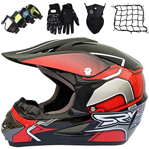 Cascos Moto Integral, Casco Motocross Infantil, Casco Descenso Niño y Adulto Casco Enduro MTB Off-Road Homologado ECE (con Gafas Máscara Guantes Red De Casco)-Mujer Hombre Quad ATV Motocicleta Cascos