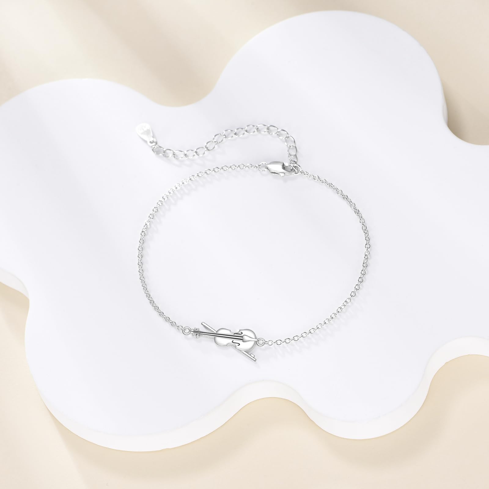 YAFEINI Pulsera de violonchelo y violín de plata de ley 925, pulsera de violonchelo, joyería musical, regalos para mujeres amantes de la música