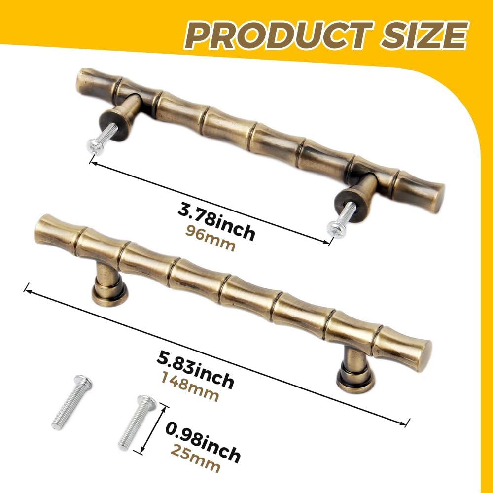 Mgoodoo Pull Handles for Drawer Cabinet Handle Furniture Pull Knob Retro Bamboo Zinc Alloy Antique Brass Decorative 96mm - Image 2