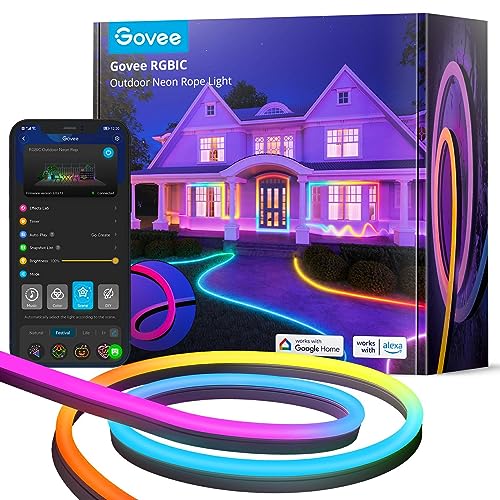 Govee Outdoor Neon LED Strip 10M, RGBIC LED Strip mit with 64+ Scenes, Music Sync, Works with Alexa Google Assistant
