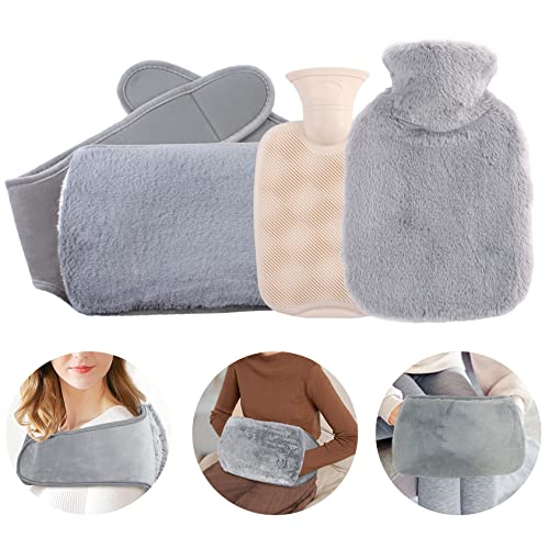 Bouillotte Eau Chaude 1000ml, SENTASI3 En 1 Bouillote Chauffant Avec Housse En Peluche Souple Pour Soulage Douleurs Menstruelles, Musculaires & Lombaires, Boullote Caoutchouc Pour Enfants Et Adultes Cover