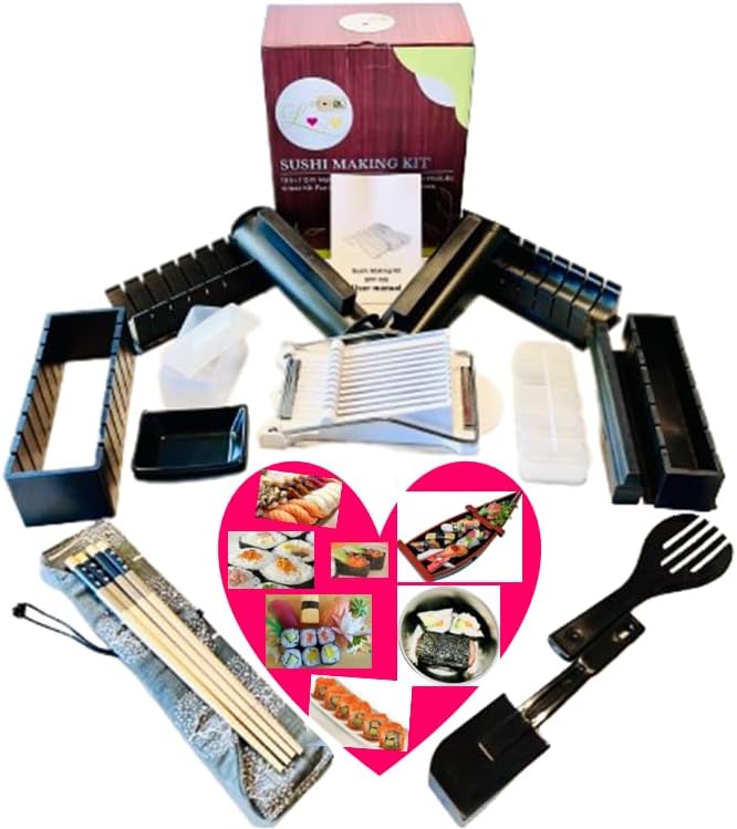 Sushi Making Kit Sushi Cutting Mold Spam Musubi Maker Kit, Heart Sushi Mold Nigiri & Musubi Press, Spam Slicer, Easy Sushi Making Kit for Beginners DIY Sushi Kit for Home Onigiri Mold