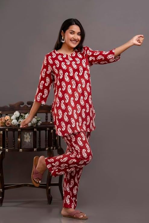 Image of Night Suit for Women Pure Cotton Printed Night Suit Top and Pyjama Set for Women's Night Dress of Shirt & Pyjama Set for Womens Night Dress for Woman