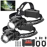 Curtsod Headlamp Rechargeable for Adults Outdoor : 90° Rotatable Headlights with Motion Sensor - 2 Pack Super Bright Headband Light for Forehead - 3 Light Modes Flashlight for Camping Hiking