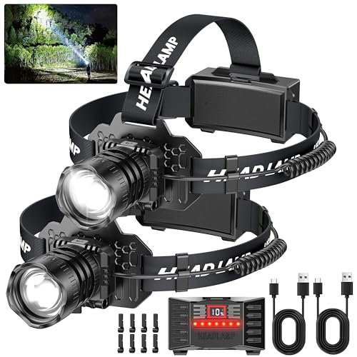 Curtsod Rechargeable LED Headlamp 2-Pack - 3500 Lumens Super Bright with Motion Sensor & 90° Rotation - Waterproof Headlight for Camping, Hiking, Running - 3 Light Modes
