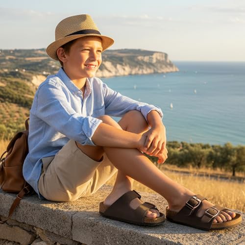Image of K KomForme Kid Sandals Boy Girl Cork Footbed Slide with Adjustable Strap | Open-toe, Comfort