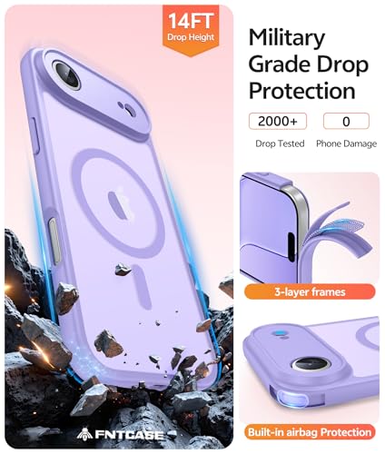 Image of FNTCASE for iPhone Air Case: [Compatible with Magsafe] Translucent Matte Cases with [Full Camera Protection] [Screen Protector] Military Grade Shockproof Protective Phone Cover - Light Purple