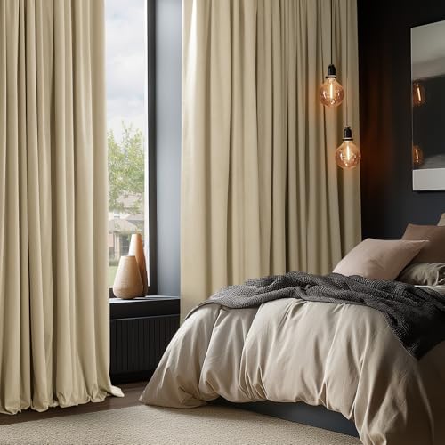 HPD Half Price Drapes Signature Velvet Thermal Blackout Curtains for Living Room 84 Inch Long (1 Panel) Rod Pocket Insulated Blackout Curtains for Bedroom Window Curtains, 50W x 84L, Neutral Ground