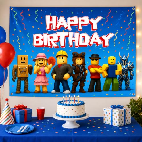 Image of Video Game Birthday Decorations Happy Birthday Banner for Boys 6x4ft Gaming Backdrop Gaming Birthday Party Decorations Video Game Backdrop for Kids Game Boys Birthday Party Decorations