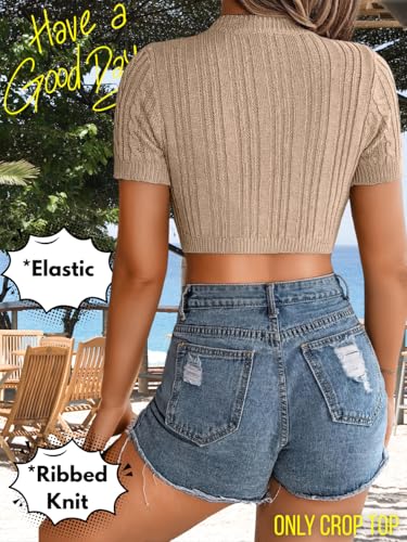 Women's Summer Cropped Knit Tops, Lightweight Hollow-Out Crop Top, Cute Crewneck Baby Tees3