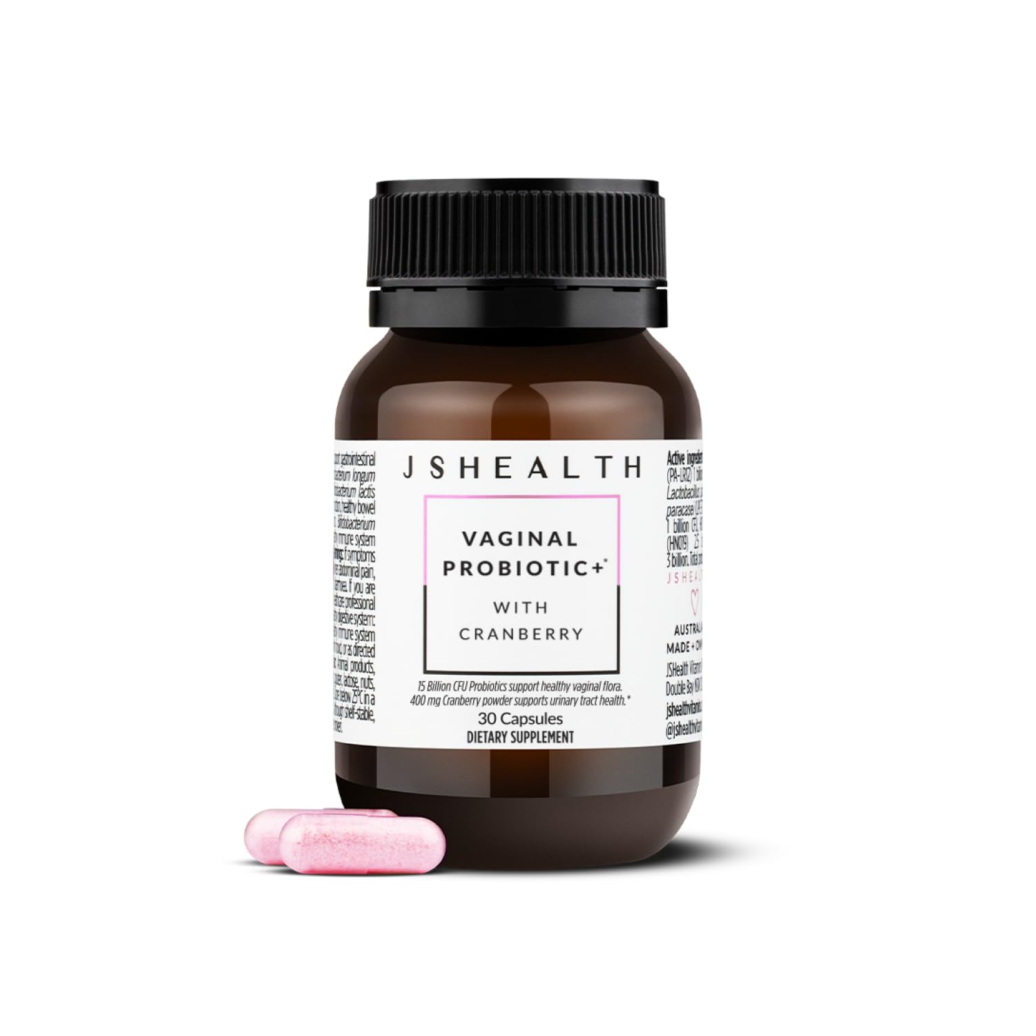 JSHealth Vaginal Probiotic for Women. Shelf-Stable Probiotic for Urinary and Vaginal Health. Cranberry and Lactobacillus Strains. Nutritionist-Formulated (30 Capsules)