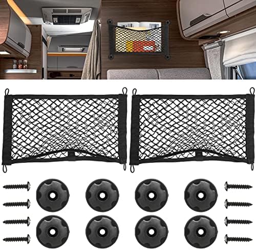 Linkstyle Storage Net, 2 PCS Car Cargo Net Universal Car Storage Mesh Bag Elastic Nylon Mesh Car Boot Tidy Storage Bag Organiser with 4 Hooks And Screws for Car Truck Back Rear Seat Storage