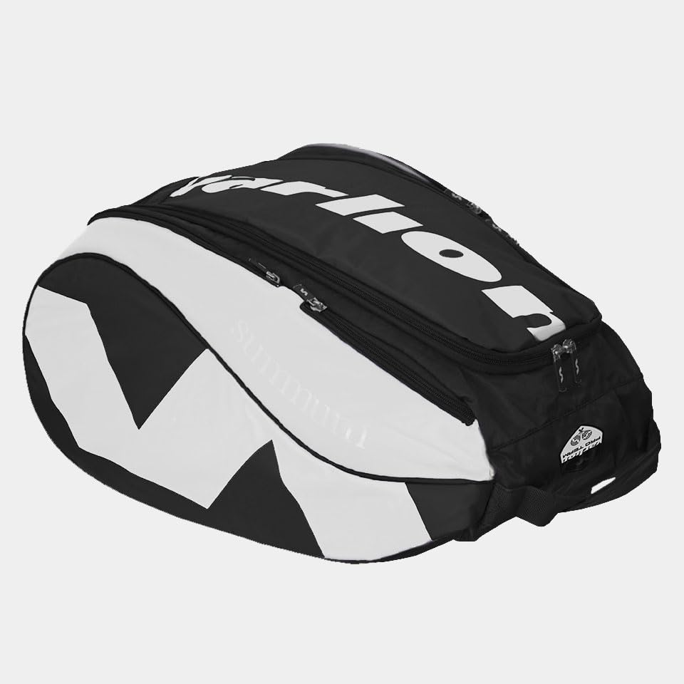 Varlion Summum Pro Racket Bag, 14.3 gal Nylon for 4 Rackets with Thermal Pockets & Shoe Compartment, Black & White