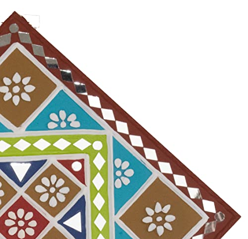 Image of Ethnics of Kutch Traditional Kutch Handicraft Mud-Mirrorwork Lippan Kam Wall Art (Water and Break Resistant) - Square (12 inch x 12 inch) - (Brown - LKT-0218)