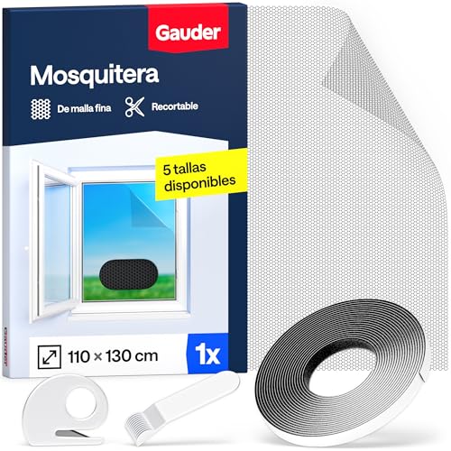 GAUDER Mosquitera para Ventana - Red Anti-Insectos con Cierre de Gancho y Bucle - Protección Adhesiva contra Mosquitos - Malla Autoadhesiva (110 x 130 cm - Negra)