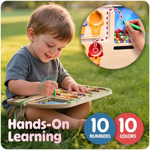 Large & Fun Ice Cream Truck Magnetic Color & Number Maze Adventure Toy - For Toddlers and Kids - Montessori Puzzle Board for 1-10 Counting and 10 Color Matching/Sorting - Improve Child's Motor Skills by HMmagnets - Used condition - Image 5