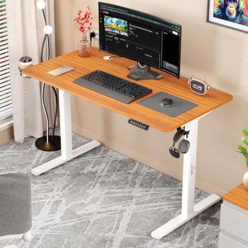 Image of Lukzer Electric Height Adjustable Table with 3 Memory Preset Controller Ergonomic Office Work & Home-Sit Stand Gaming & Study Desk (EST-003 /White & Oak Brown /1200 x 600 mm) DIY with 3-Year Warranty