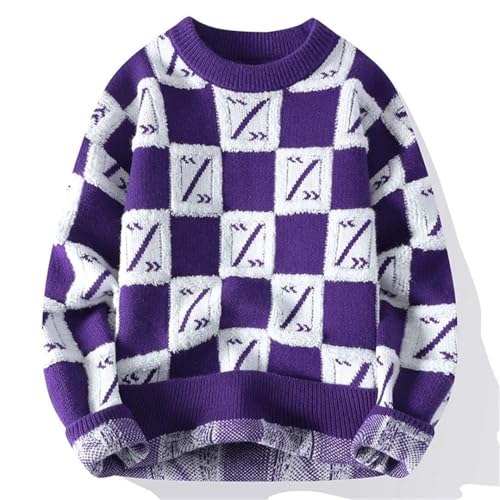 Men's Fashion Round Neck Printed Sweater Winter Contrast Color Long Sleeve Loose Casual Knit Top4