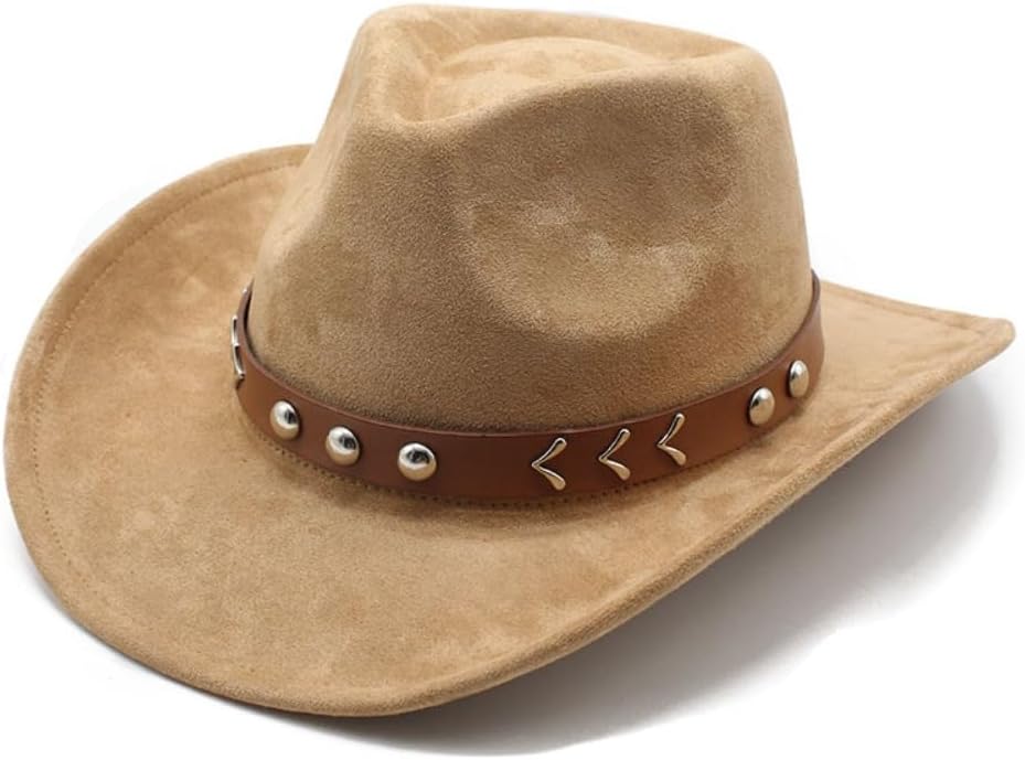 Black Western Fedora Hat with Studded Band, Wool Felt, Wide Brim