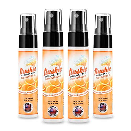 Flushie Pre-Toilet Spray for Poop Travel Size Toiletries Bathroom Spray for Poop Spray for Toilet Deodorizer Traveling Essentials Poop deodorizer Poop Odor eliminator… (Citrus, 1oz 4pack)