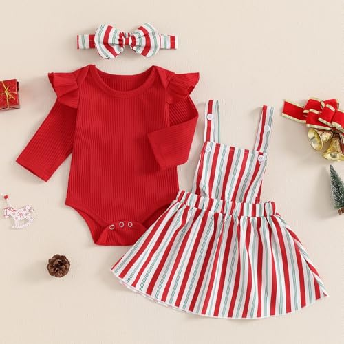 Mubineo Baby Girl Christmas Skirt Outfits Cute Clothes Long Sleeve Romper Overall Skirt Dress Halloween Newborn Outfit3
