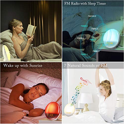 LATME-Sunrise-Alarm-Clock-Wake-Up-Light Compatible with Alexa Google Home with Colored Sunrise Simulation and Sunset Fading Night Light for bedrooms,FM Radio,4 Alarms with Snooze Function (White-G1)
