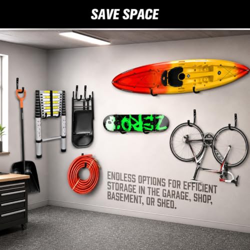 Image of 24-piece Heavy Duty Garage Storage Hooks, Bike Hooks for Garage Wall, Utility Garage Hooks, Wall Mount J Hook for Hanging, Large Metal Storage Organizer Tool, Extension Cord Hanger