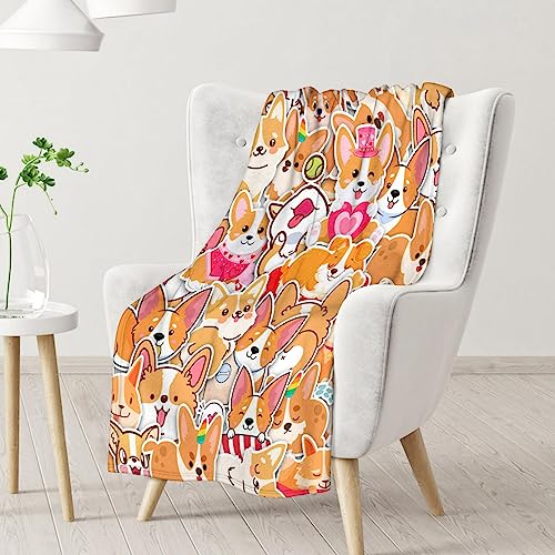 Corgi Blanket Gifts - 50"x60" Cute Throw for Adults, Kids - Colorful Soft Fuzzy Blankets for Bed, Couch & Living Room