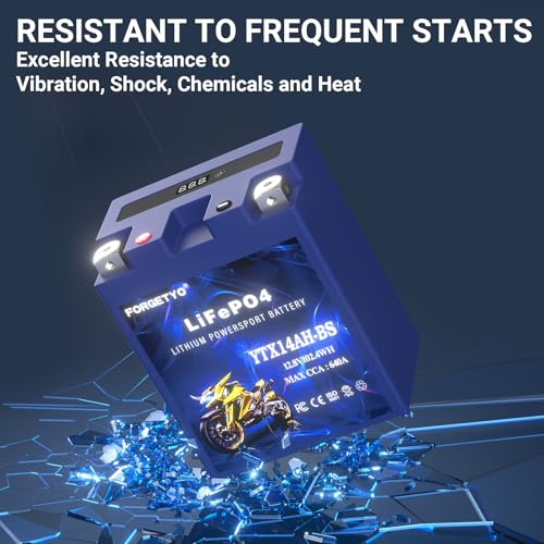 Image of Lithium Motorcycle Battery, Forgetyo YTX14AH-BS 12V 8AH 640A LiFePO4 Lithium Battery, ATV, UTV, Jet Ski Battery