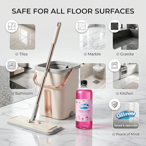 Image of GLIMY Floor Cleaner Liquid 900ml | Disinfectant | Kills 99.9% Germs | Fast-Dry, No Residue | Ocean Breeze Fragrance | For Tiles, Marble, Granite & Bathroom | Safe for Kids & Pets