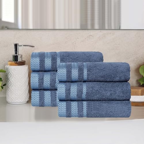 SUPERIOR Cotton Hand Towel Set, Small Towels, Plush Soft Absorbent, Salon, Hotel, Kitchen, Guest Bathroom Basics, Home Essentials, Luxury, Fluffy, Quick Dry, Hays Collection, Set of 6, Navy Blue