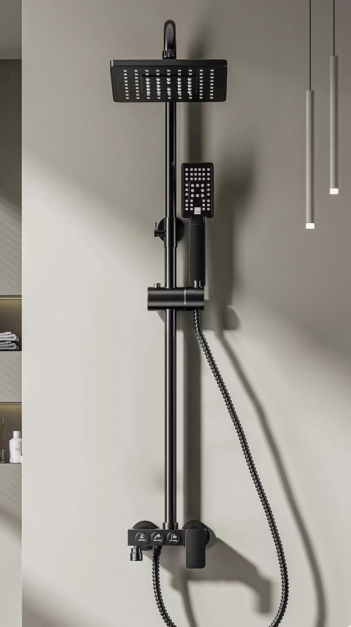 See full amazon price history chart for B Backline Brass Thermostatic Shower Set 3 In 1 Wall Mixer Single Lever Shower Panel, Hand shower + rainfall shower over head Shower (Black Matt) B Backline Brass Thermostatic Shower Set 3 In 1 Wall Mixer Single Lever Shower Panel, Hand shower + rainfall shower over head Shower (Black Matt) (B0CV5Q9YTH) Amazon Price History, Amazon Price Tracker