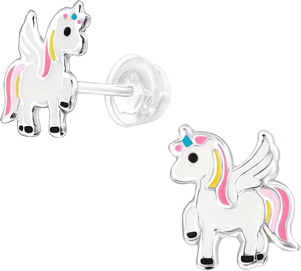 925 Sterling Silver Children's Rainbows and Unicorns Stud Earrings