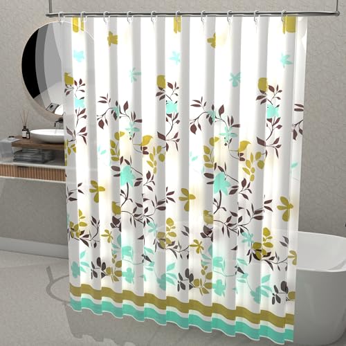 Image of Kuber Industries Pack of 5 Washable Bathroom Shower Curtain 6 Feet with 12 Plastic Hooks | Quick-Drying & Easy to Clean Washroom| JY-2-1 | Multicolor Leafs