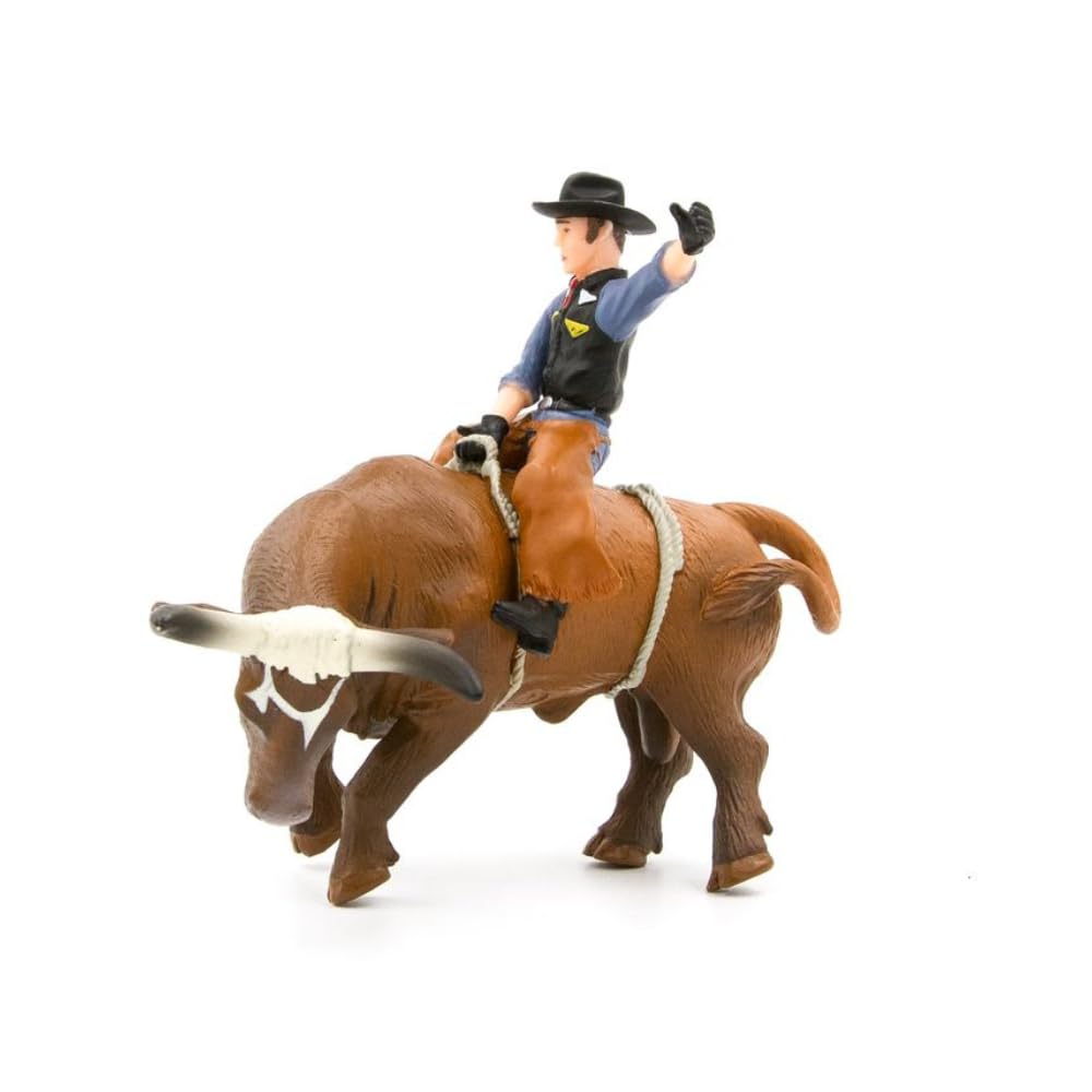 Little Buster Toys Bucking Bull with Rider – Brown | 1:16 Scale Miniature Rodeo Bull and Cowboy Figure | Perfect for Collector Ranch Displays and