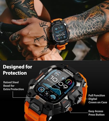 Image of ULTIMAL Rugged Case with Band for Apple Watch 49mm,Compatible with Apple Watch Ultra 3 /2 /1, Military Grade Shockproof Bumper Cover for iWatch Tactical Band Men (49mm,Orange)