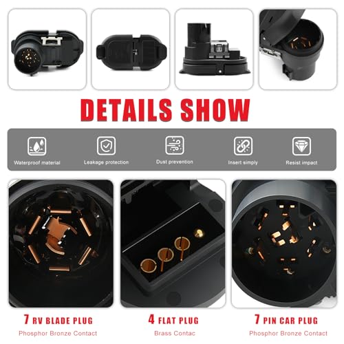 Image of Newdeli 7-Way Blade & 4-Pin Flat Trailer Plug Kit with Bracket, 7 Pin Trailer Plug Replacement for Ford F-150 F-250 Ram Chevy Silverado GMC Sierra, Truck Plug for Pickup SUV RV Tow Wiring Harness