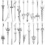 Wanmu 20 Pcs Antique Swords Bookmark Silver Vintage Knife Charms Metal Keychain Mini Swords Pendants Reading Accessories Gift for Men Book Lovers DIY Craft Necklace Bracelet Jewelry Making