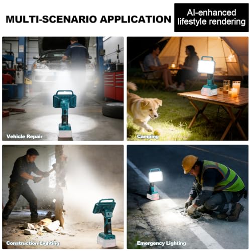 Image of Cordless LED Work Light for Bosch 18V Battery, 2000LM Portable Handheld Flashlights Tool with USB Port and 3 Brightness Modes for Camping, Fishing, Job Site, Indoor & Outdoor Use