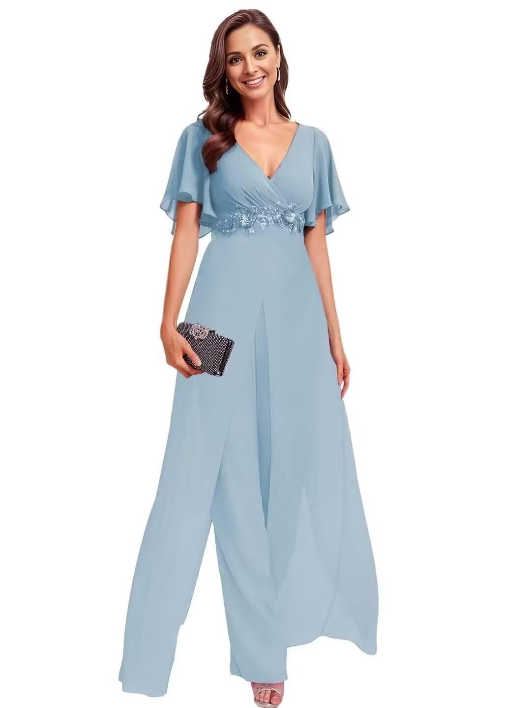 Mother of The Bride Pant Suits for Wedding Chiffon Jumpsuit Womens Formal Outfit