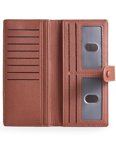 Slim Wallet Women RFID Blocking Vegan Leather Long Clutch Wallet Thin Bifold Credit Card Holder with 2 ID Windows & Zip Pocket2