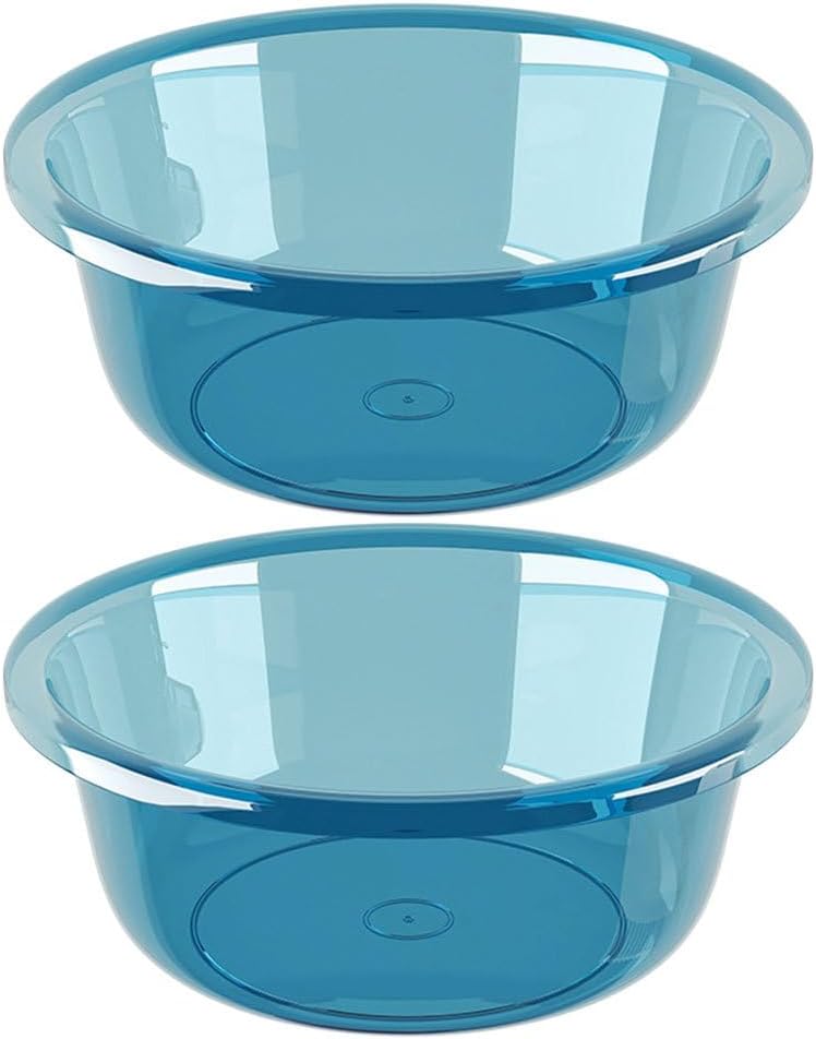 Round Plastic Wash Basin, 2Pcs Stackable Wash Tub Camping Dishpan Kitchen Wash Basin Foot Soak Tub Laundry Hand Wash Bucket Dish Pans for Face Cleansing Home Kitchen Blue